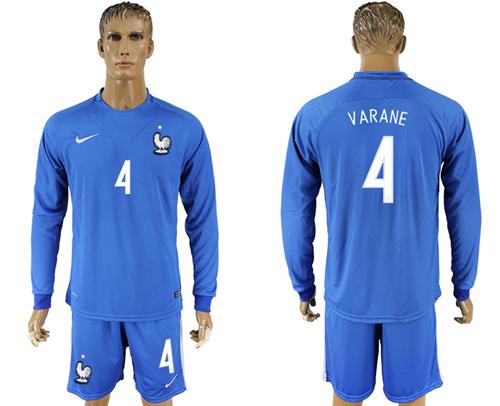 France #4 Varane Home Long Sleeves Soccer Country Jersey